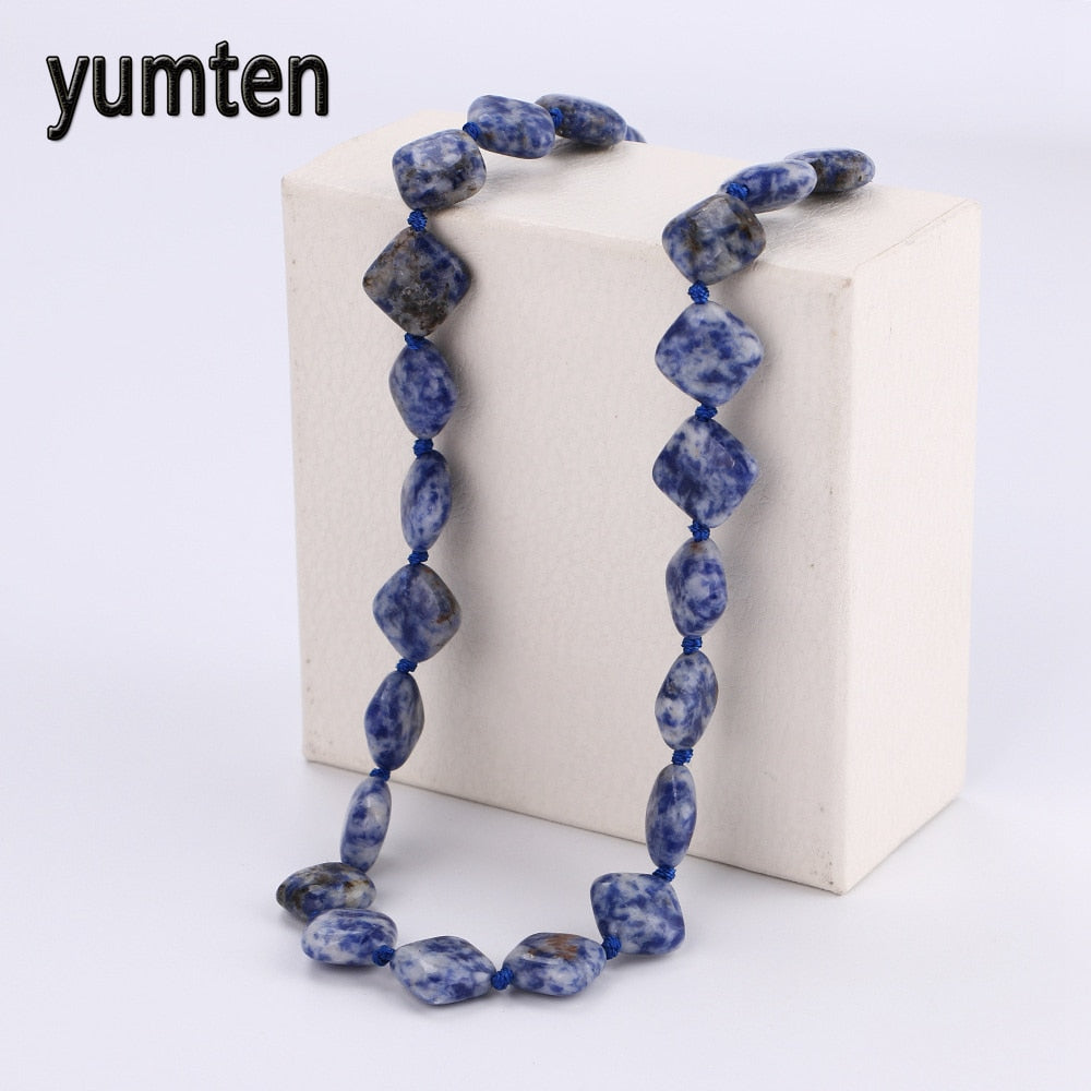 Nature Blue-Veinstone Statement Necklace Charms Women Crystal Stone Jewellery Gemstones Beads Collares De Piedras Gifts