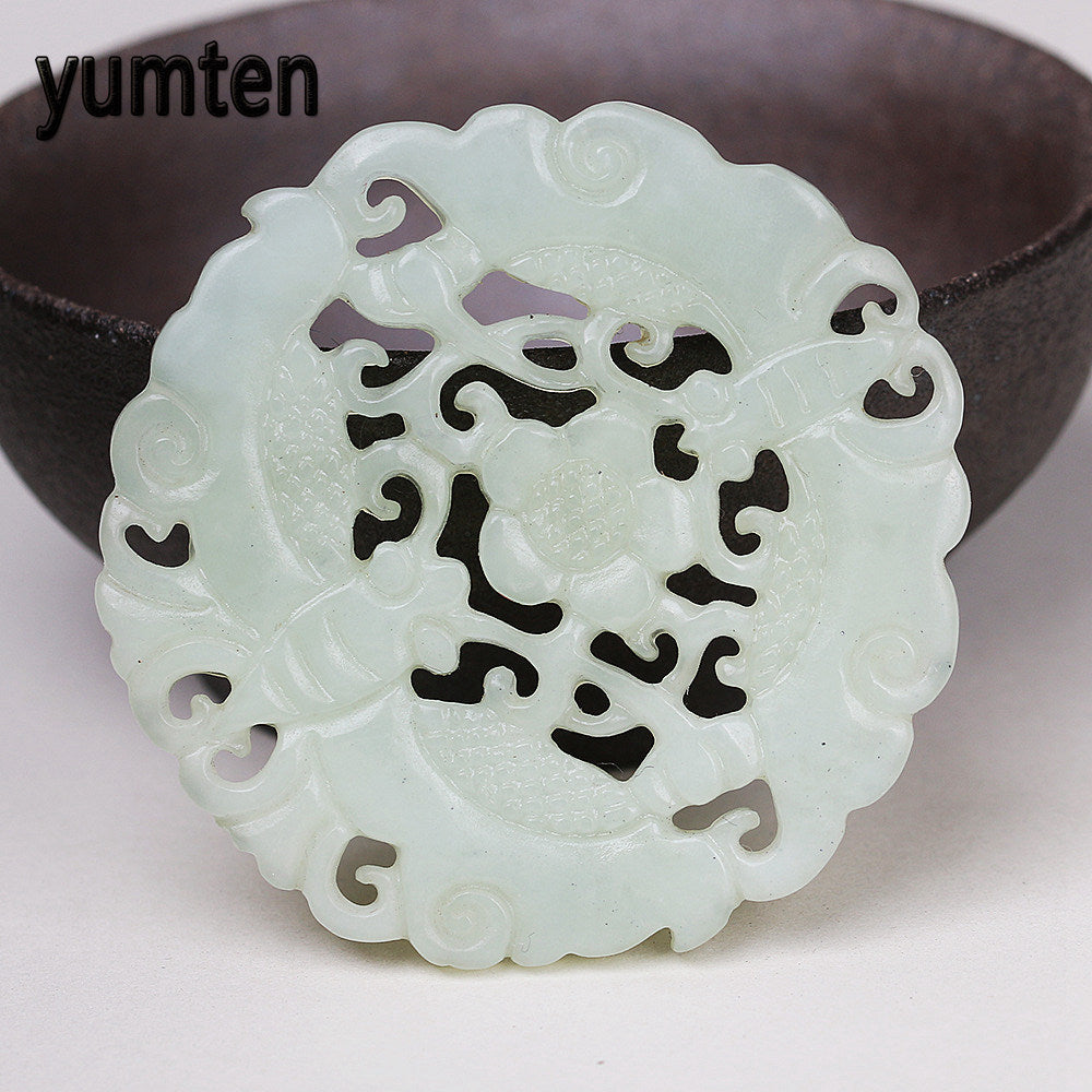 Nature Jade Pendant Necklace For Women Men Chinese Style Hand Carved Hollow Round Jade Fine Jewelry Gemstone Crystal Gift