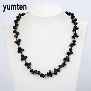 New Black Agate Beads Short Necklace Natural Stone Crystal Ladies Statement Necklace Women Handmade Weaving Fine Jewelry