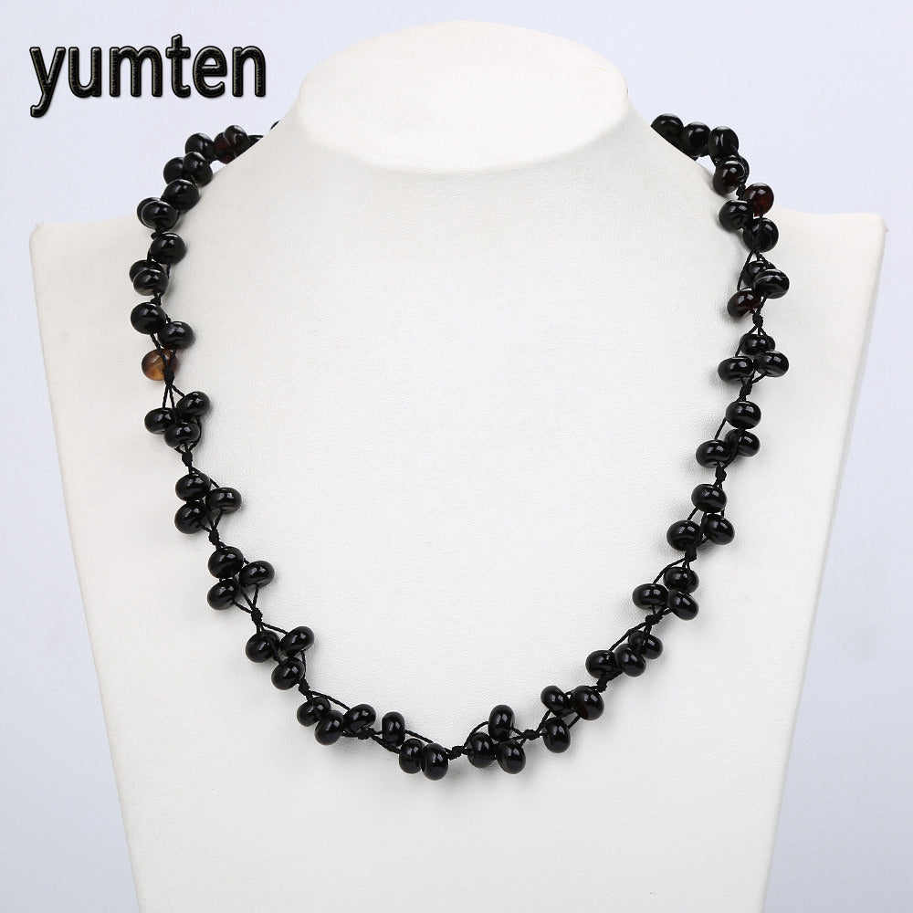 New Black Agate Beads Short Necklace Natural Stone Crystal Ladies Statement Necklace Women Handmade Weaving Fine Jewelry