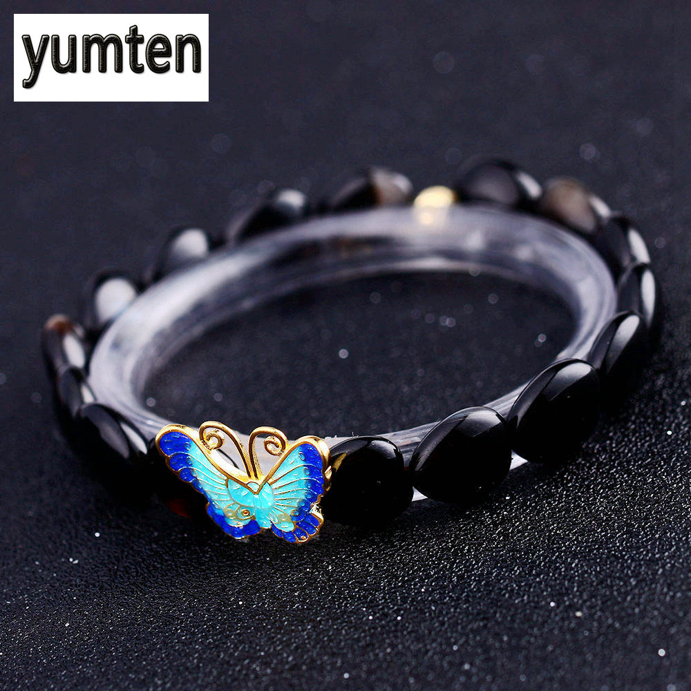 Obsidian 925 Silver Butterfly Love Women's Bracelet Jewelry Love Joyas De Plata 925 Handmade G Pride Fidget Spinner
