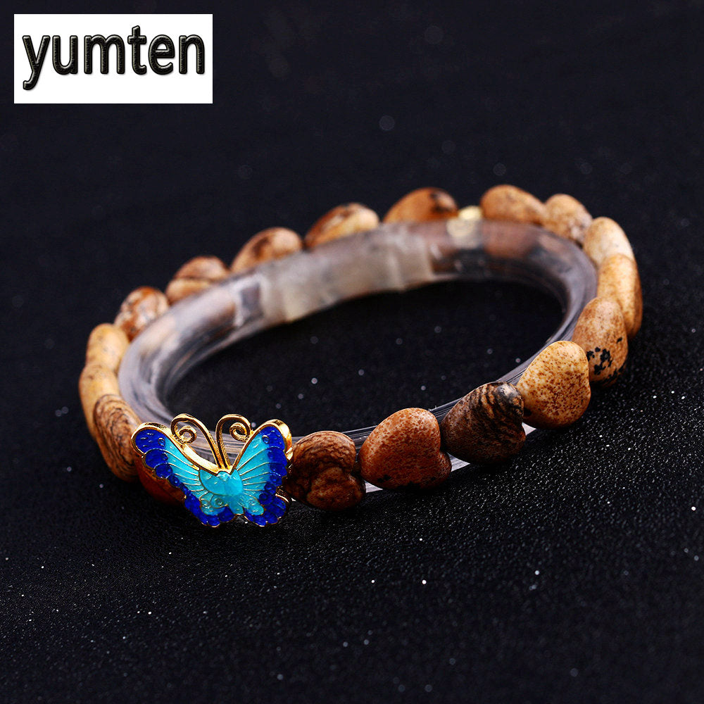 Picture Stone Heart Love 925 Silver Butterfly Ladies Jewelry Diy Crystal Bracelet Crossfit Couple Bracelets For Women