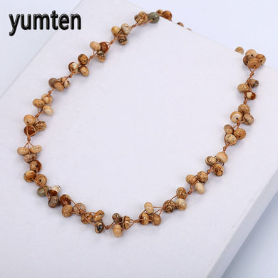 Picture Stone Woven Necklace Natural Stone Crystal Beads Fashion Pendant Boutique Women Handmade Retro Jewelry Bijuterias