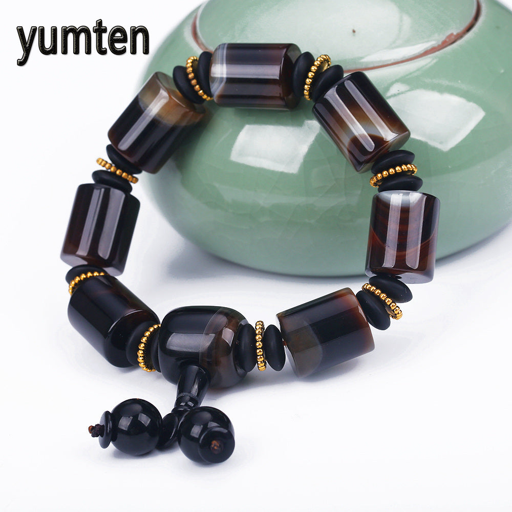 Popular Jewelry Men Bracelets Natural Old Agate Survival Exaggeration Handmade Stainless Steel Bracelet Wholesale 5 PCS