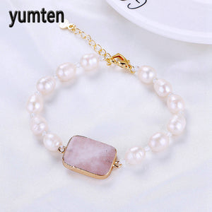 Real Natural Pearls Beads Women Charm Bracelet Pink Crystal Fashion Jewelry Young Girl Best Love Classic Style
