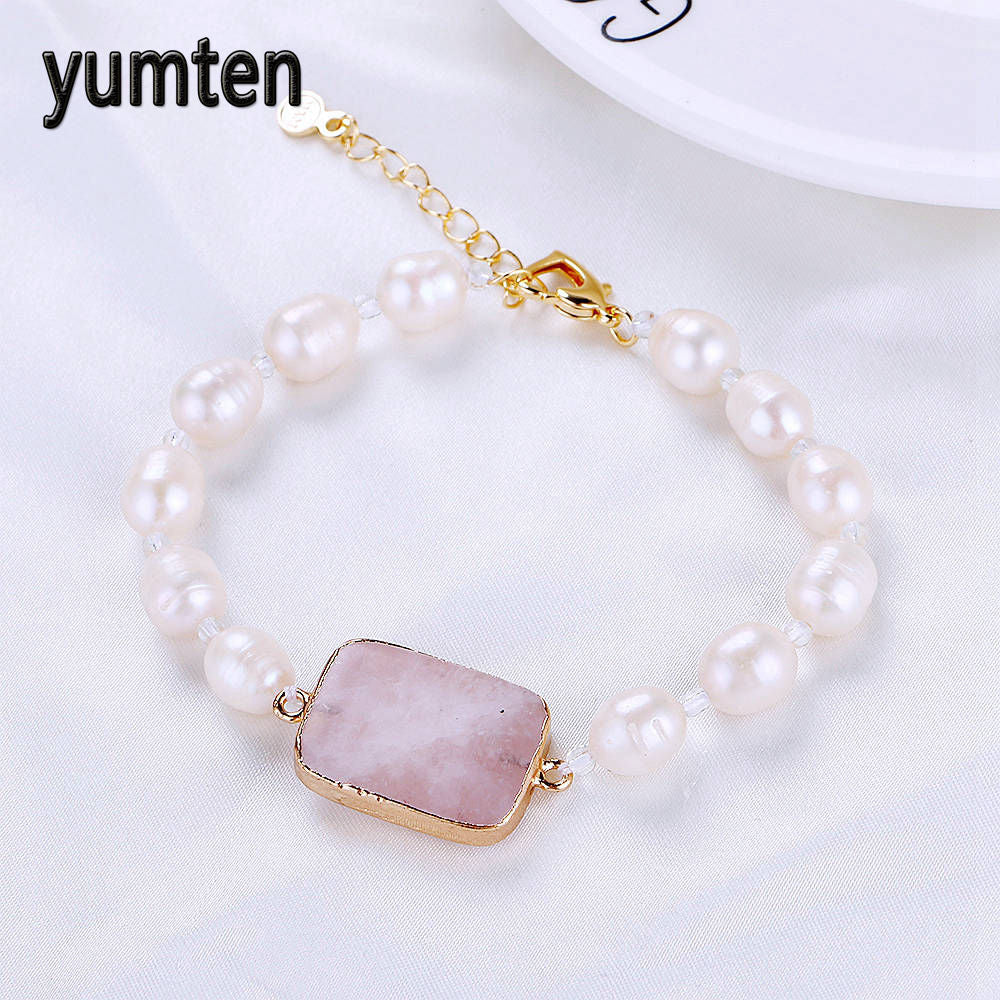 Real Natural Pearls Beads Women Charm Bracelet Pink Crystal Fashion Jewelry Young Girl Best Love Classic Style