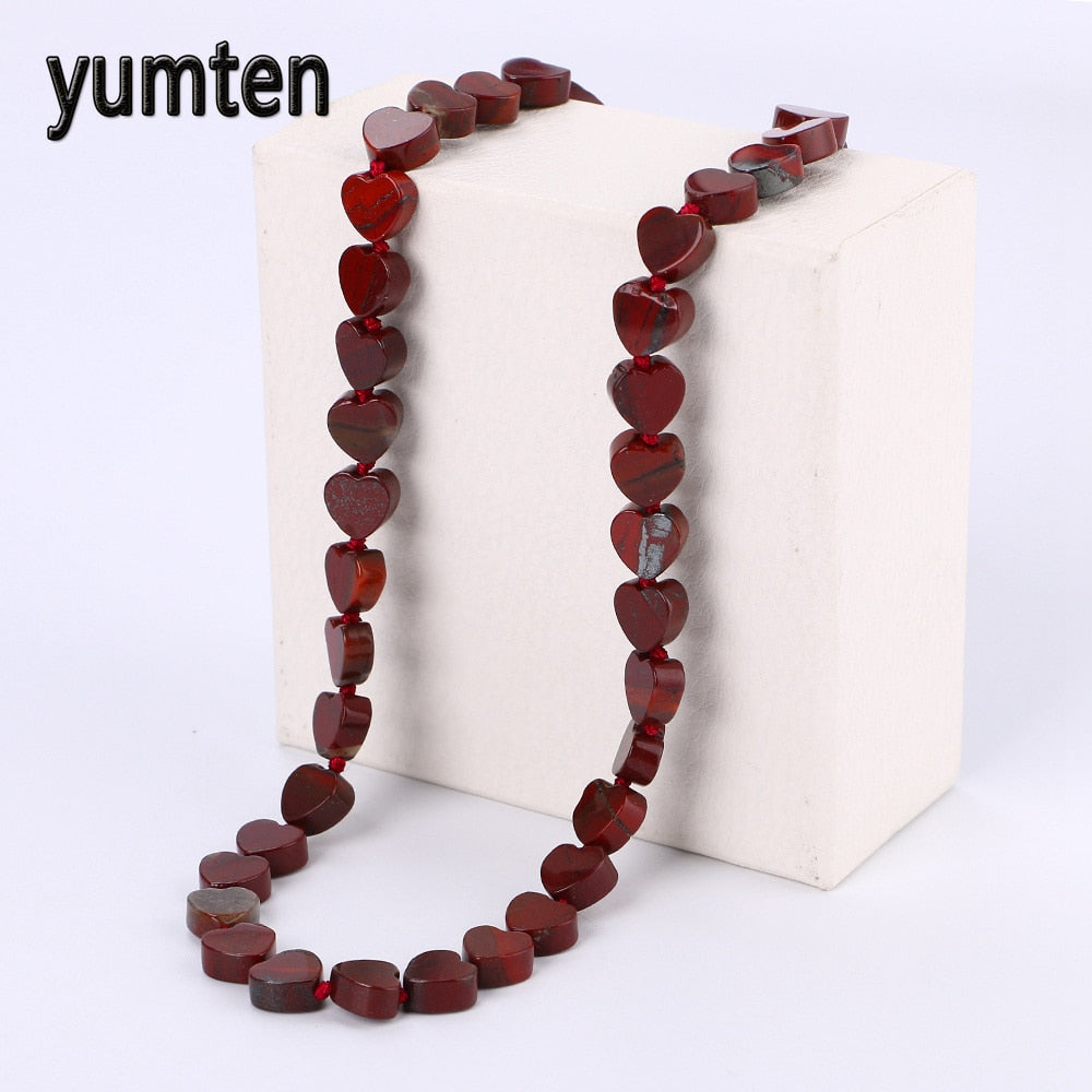 Red Jasper Heart Necklace For Women Ladies Stone Jewelry Charm Gemstone Crystal Collares Mujer Colar Feminino Delicado