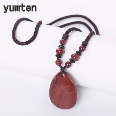 Collana di diaspro rosso Donna Sautoir Catena lunga Gioielli con pietre preziose Accessori per feste punk Ciondolo goccia d'acqua Corda Bijoux 