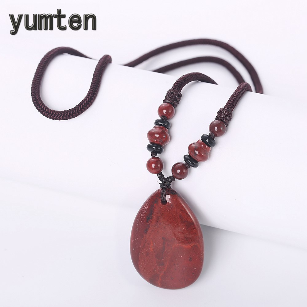 Collana di diaspro rosso Donna Sautoir Catena lunga Gioielli con pietre preziose Accessori per feste punk Ciondolo goccia d'acqua Corda Bijoux 