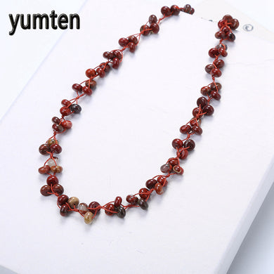 Red Jasper Woven Necklace Natural Stone Crystal Ladies Bead Chain Fashion Combination Energy Women Jewelry Collar Perlas