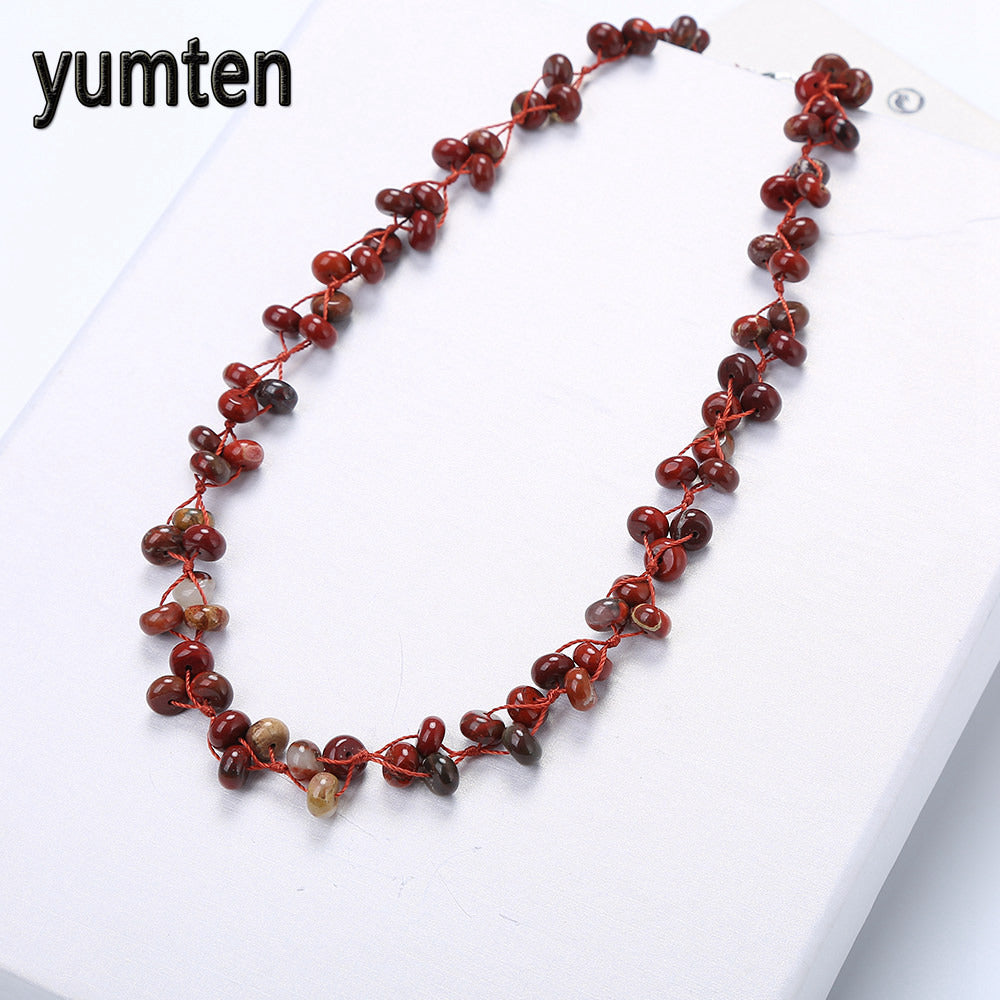 Red Jasper Woven Necklace Natural Stone Crystal Ladies Bead Chain Fashion Combination Energy Women Jewelry Collar Perlas
