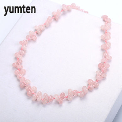 Rose Quartz Necklace Women Crystal Jewelry Fashion Boutique Pendant Hand-Woven Beads Valentine's D Gifts Bijuterias Fox