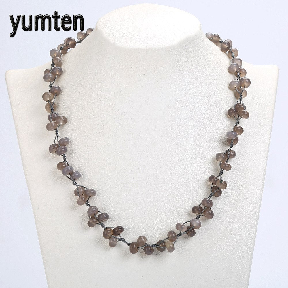 Statement Necklace for Women Nature Grey Agate Woven Necklace Handmade Jewelry Fashion Accessories Colgantes Mujer Moda