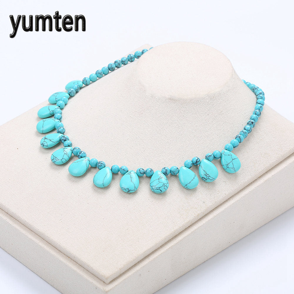 Turquoise Necklace Natural Crystal Power Stone Popular Women Bead Chain Fashion Water Drops Accessories Wholesale 5 PCS