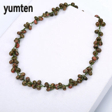 Unakite Braided Necklace Natural Stone Crystal Bead Chain Fashion Pendant Boutique Women Handmade Jewelry Amber Natural