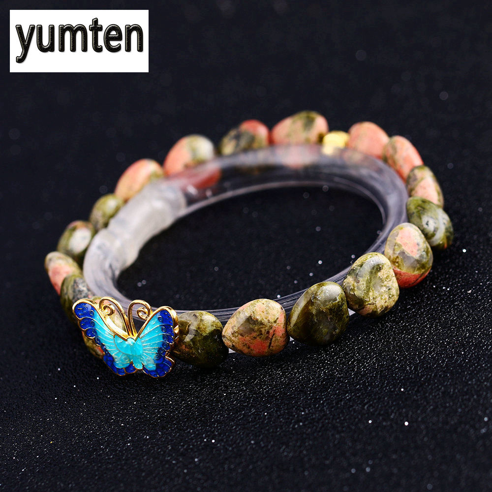 Unakite Heart 925 Silver Butterfly Ladies Womens Jewelry Stone Crystal Gold Platin Bracelet Pulseiras Feminina Joias Gift