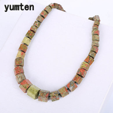 Unakite Men Necklace Charms Magnesite Square Diamond Original Statement Natural Stone Gemstone Power Crystal Fine Jewelry