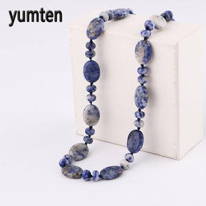Woman Nature Stone Short Necklace Women Blue-Veinstone Bead Necklace Fine Jewelry Gift Witcher Unicorn Teen Wolf Space
