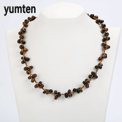Women Fashion Bead Chain Charm Nature Tiger's Eye Short Necklace Ladies Statement Necklace Sieraden Kettingen Kolye Bayan