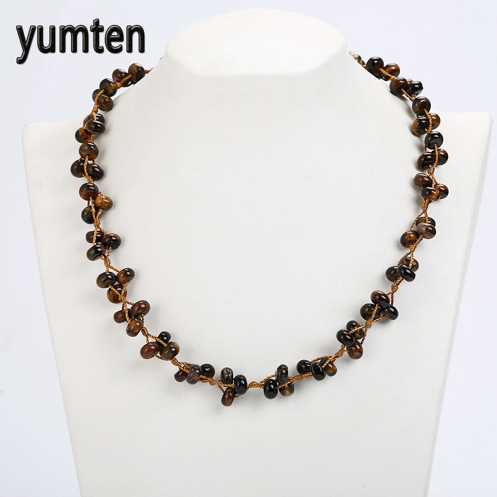 Women Fashion Bead Chain Charm Nature Tiger's Eye Short Necklace Ladies Statement Necklace Sieraden Kettingen Kolye Bayan
