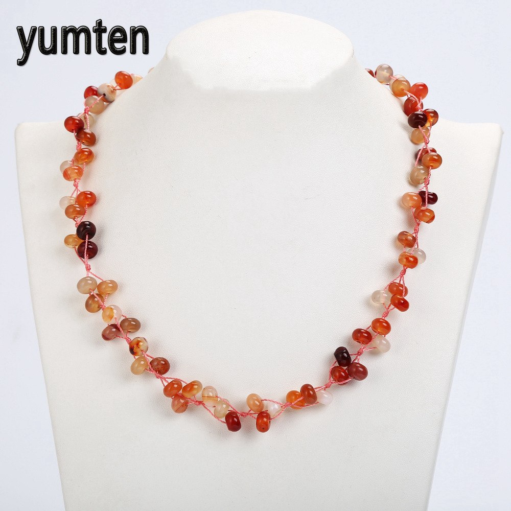 Women Fashion Beads Chain Charm Nature Agate Short Necklace Ladies Statement Necklace Trendy Crystal Stones Jewelry
