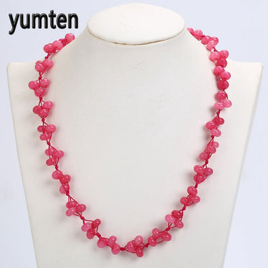 Women Necklace Fashion Beads Chain Nature Pink Chalcedony Short Necklace Ladies Trendy Exquisite Crystal Stones Jewelry