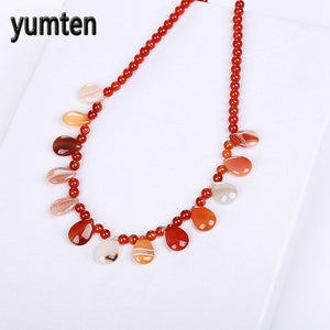 Women Necklace Natural Red Agate Crystal Power Stone Popular Bead Chain Fashion Water Drops Retro Steampunk Sailor Moon