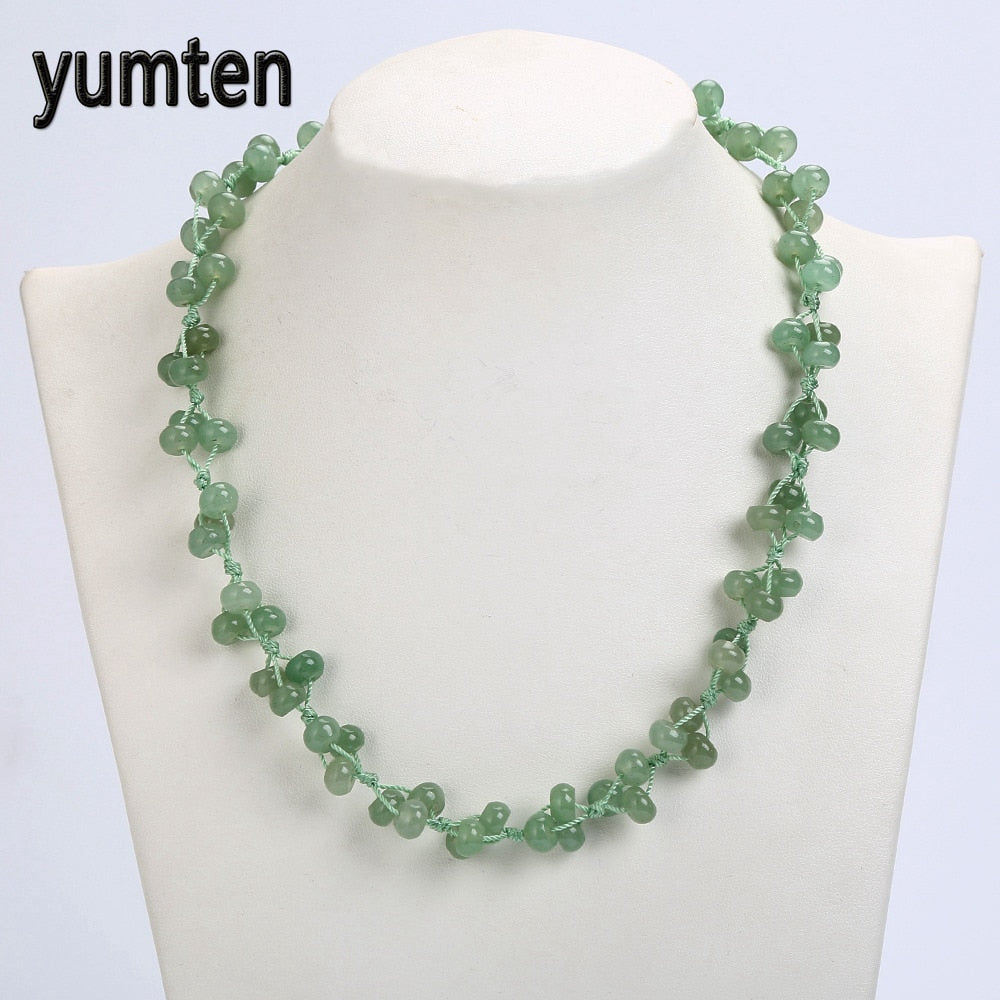 Women Short Necklace Nature Aventurine Jade Handmade Ladies Gemstone Fine Jewelry Fashion Crystals Stone Necklace