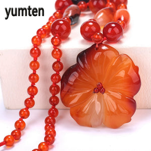 Women's Necklace Agate Flowers Pendant Hand Carved Crystal Fine Gift Soy Luna Linkin Warcraft Sailor Moon Mum Linkin Fox