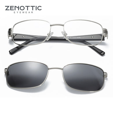 ZENOTTIC 2 In 1 Magnet Clip On Polarized Sunglasses Men Metal Small Square Shades Sun Glasses Optical Myopia Eyeglasses Frame