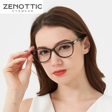 ZENOTTIC Acetate Cat Eye Glasses Frame Women  Brand Designer Optical Myopia Spectacle With Diamond Prescription Eyeglasses