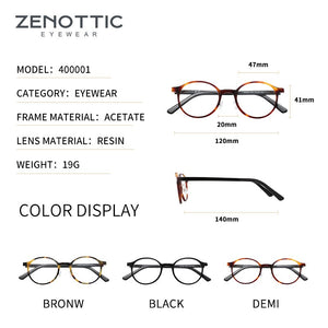 ZENOTTIC Acetate Glasses For Men Women Retro Round Glasses ultra-light Optical Anti Radiation Eyewear Frames