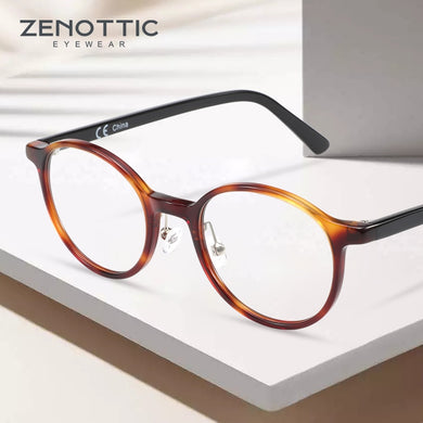 ZENOTTIC Acetate Glasses For Men Women Retro Round Glasses ultra-light Optical Anti Radiation Eyewear Frames