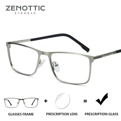 ZENOTTIC Alloy Square Glasses Frame Men Business Style Myopia Optical Eyewear Prescription Eyeglasses with Anti Blue Ray Lenses