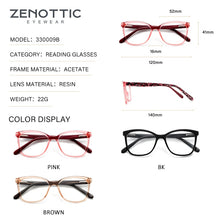 Carica l&#39;immagine nel visualizzatore di Gallery, ZENOTTIC Butterfly Anti Blue Light Reading Glasses Women Anti Glare Presbyopic Computer Eyeglasses Frame Presbyopia Readers