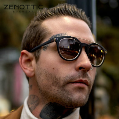 ZENOTTIC Double Bridge Round Polarized Sunglasses Men Mirror Coating Sun Glasses Outdoor UV400 Driving Goggles Shades Eyewear
