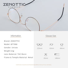 Load image into Gallery viewer, ZENOTTIC Metal  Anti Blue Light Blocking Glasses for Women Retro Round Eyeglasses Vintage Optical Prescription Eyeglasses Frames