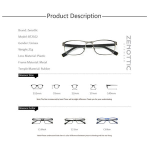 ZENOTTIC Metal Glasses Frame Men Square Prescription Eyeglasses Anti Blue Ray Metal Optical Glasses Women Frames Eyewear BT2102