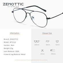 Carica l&#39;immagine nel visualizzatore di Gallery, ZENOTTIC Metallo Pilota Occhiali Ottici Telaio Uomini Anti Luce Blu Lente Occhiali Da Vista Ultraleggero Lente Miopia Occhiali
