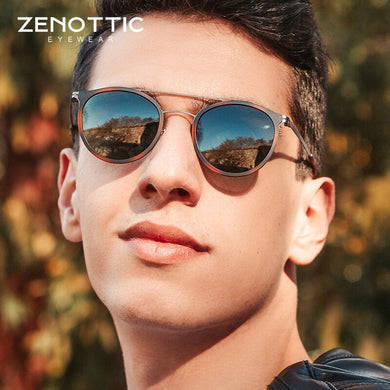 ZENOTTIC Retro Round Polarized Sunglasses Men Women Vintage Double Bridge Frame Mirror Driving UV400 Sun Glasses Oculos de sol