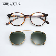 Load image into Gallery viewer, ZENOTTIC Steampunk Round Clip on Sunglasses Men Women Double Layer Removable Lens Acetate UV400 Polarized Sun Glasses with Box