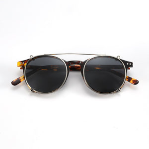 ZENOTTIC Steampunk Round Clip on Sunglasses Men Women Double Layer Removable Lens Acetate UV400 Polarized Sun Glasses with Box