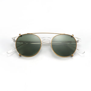 ZENOTTIC Steampunk Round Clip on Sunglasses Men Women Double Layer Removable Lens Acetate UV400 Polarized Sun Glasses with Box