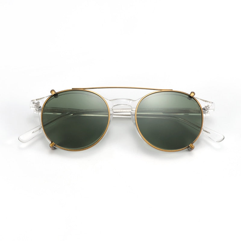 ZENOTTIC Steampunk Round Clip on Sunglasses Men Women Double Layer Removable Lens Acetate UV400 Polarized Sun Glasses with Box