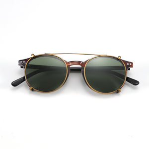 ZENOTTIC Steampunk Round Clip on Sunglasses Men Women Double Layer Removable Lens Acetate UV400 Polarized Sun Glasses with Box