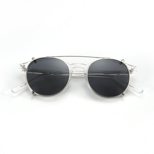 ZENOTTIC Steampunk Round Clip on Sunglasses Men Women Double Layer Removable Lens Acetate UV400 Polarized Sun Glasses with Box