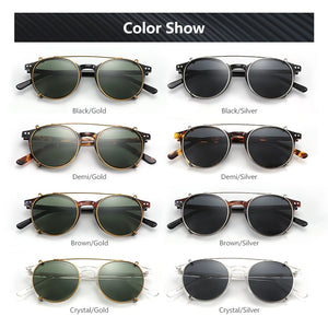 ZENOTTIC Steampunk Round Clip on Sunglasses Men Women Double Layer Removable Lens Acetate UV400 Polarized Sun Glasses with Box
