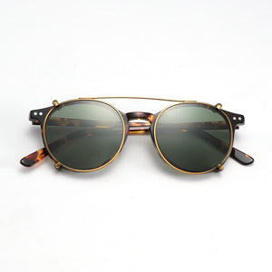 ZENOTTIC Steampunk Round Clip on Sunglasses Men Women Double Layer Removable Lens Acetate UV400 Polarized Sun Glasses with Box