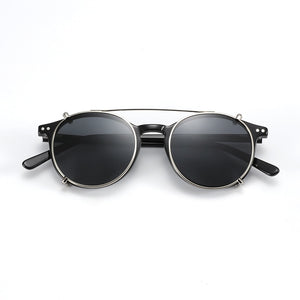 ZENOTTIC Steampunk Round Clip on Sunglasses Men Women Double Layer Removable Lens Acetate UV400 Polarized Sun Glasses with Box