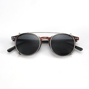 ZENOTTIC Steampunk Round Clip on Sunglasses Men Women Double Layer Removable Lens Acetate UV400 Polarized Sun Glasses with Box